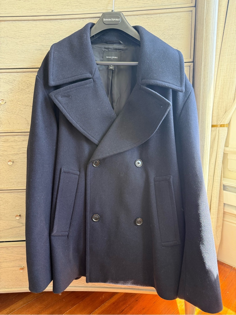 Banana Republic Men's Dark Navy Double-Breasted Wool Peacoat